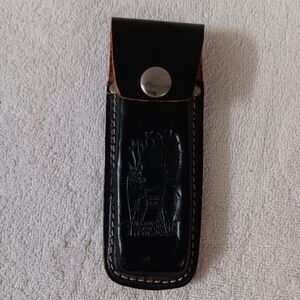Black Leather Knife Sheath with Silver Button